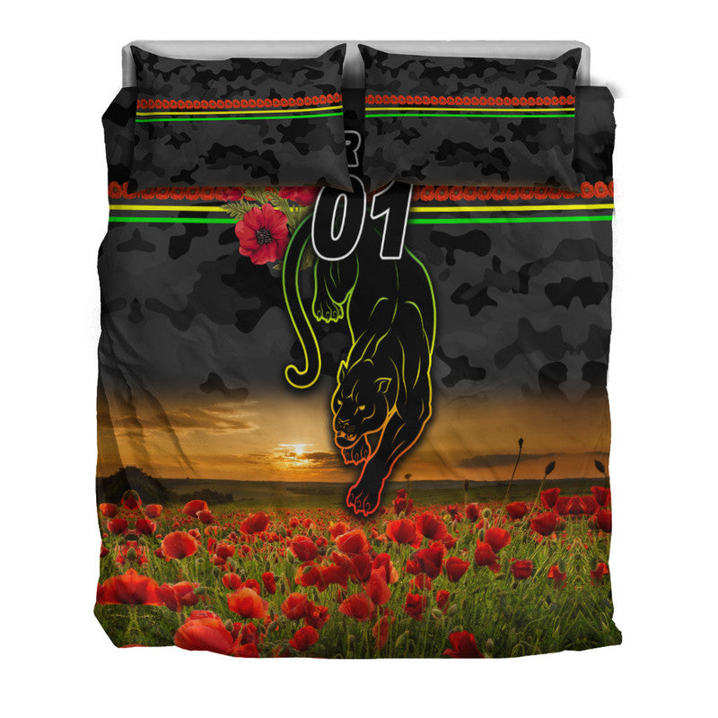 (Custom Personalised) Penrith Panthers ANZAC 2022 Bedding Set Poppy Flowers Vibes - Black - Vibe Hoodie Shop