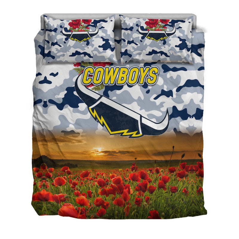 North Queensland Cowboys ANZAC 2022 Bedding Set Poppy Flowers Vibes - White - Vibe Hoodie Shop