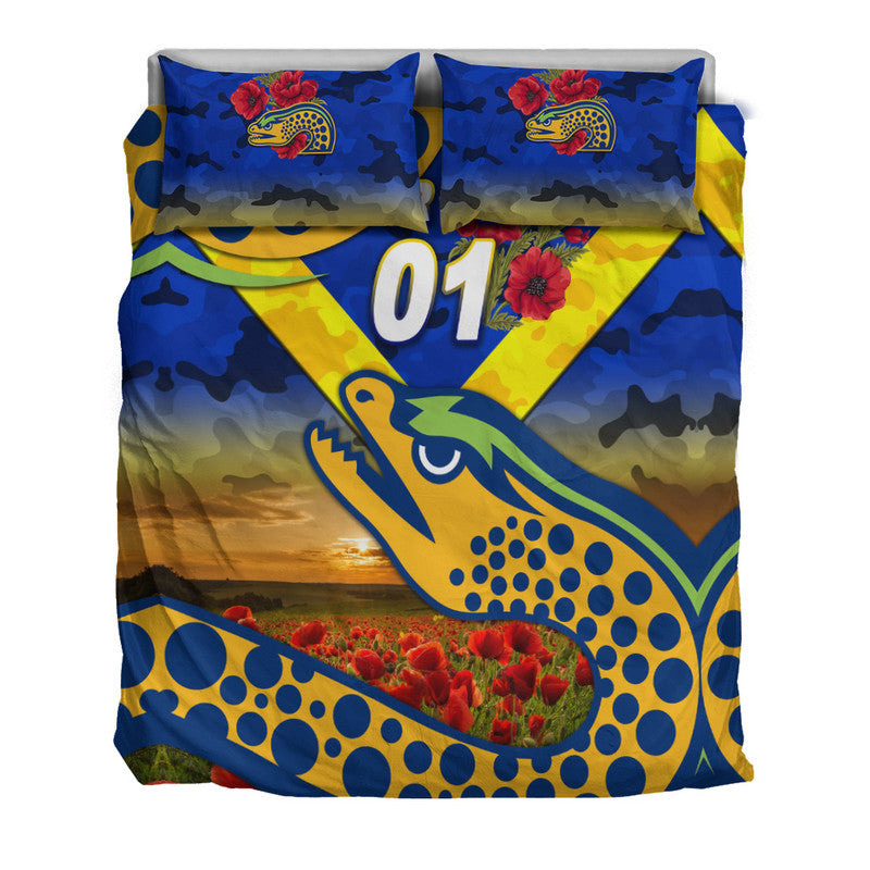 (Custom Personalised) Parramatta Eels ANZAC 2022 Bedding Set Poppy Flowers Vibes - Blue - Vibe Hoodie Shop