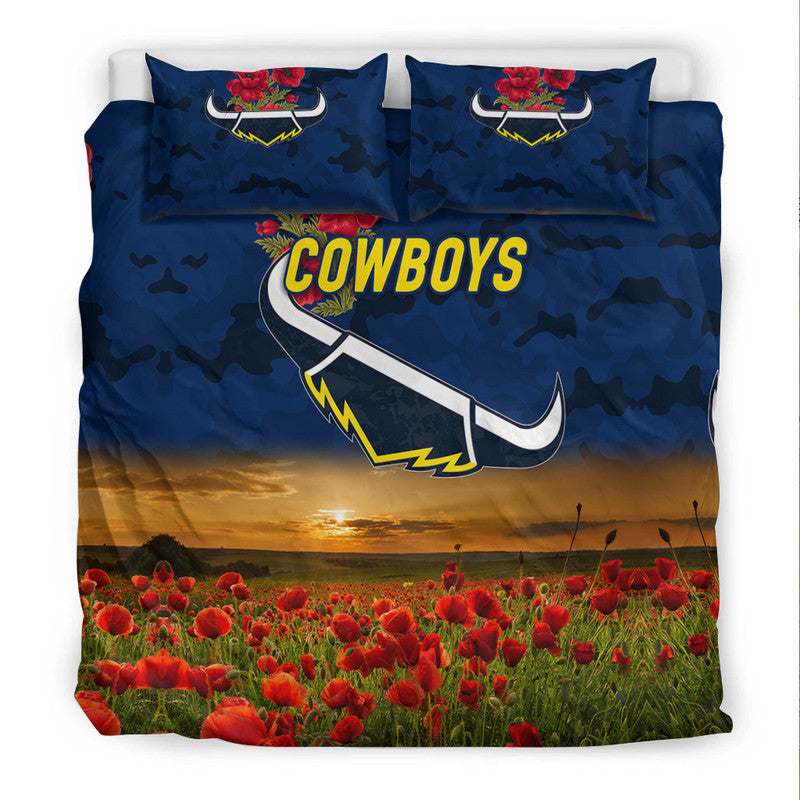 North Queensland Cowboys ANZAC 2022 Bedding Set Poppy Flowers Vibes - Blue - Vibe Hoodie Shop