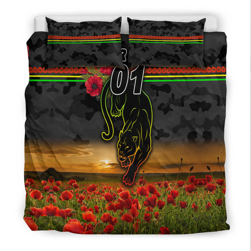(Custom Personalised) Penrith Panthers ANZAC 2022 Bedding Set Poppy Flowers Vibes - Black - Vibe Hoodie Shop