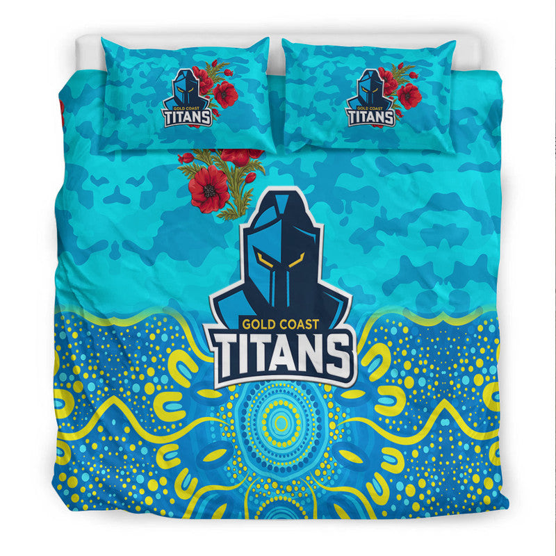 Gold Coast Titans ANZAC 2022 Bedding Set Indigenous Vibes - Vibe Hoodie Shop