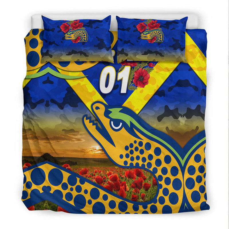 (Custom Personalised) Parramatta Eels ANZAC 2022 Bedding Set Poppy Flowers Vibes - Blue - Vibe Hoodie Shop