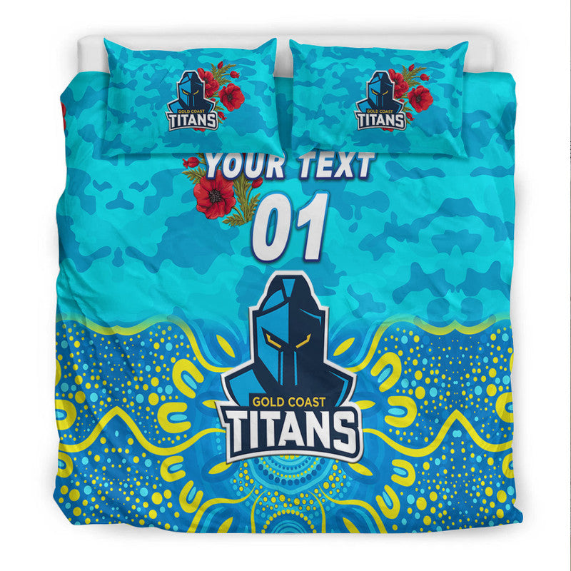 (Custom Personalised) Gold Coast Titans ANZAC 2022 Bedding Set Indigenous Vibes - Vibe Hoodie Shop