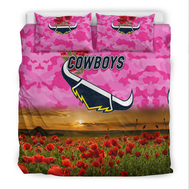 North Queensland Cowboys ANZAC 2022 Bedding Set Poppy Flowers Vibes - Pink - Vibe Hoodie Shop