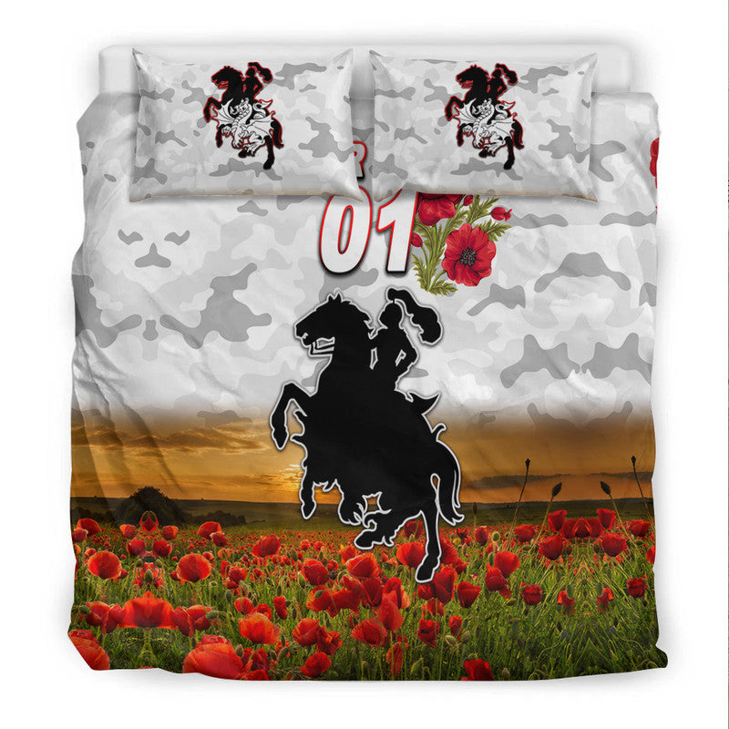 (Custom Personalised) St. George Illawarra Dragons ANZAC 2022 Bedding Set Poppy Flowers Vibes - White - Vibe Hoodie Shop