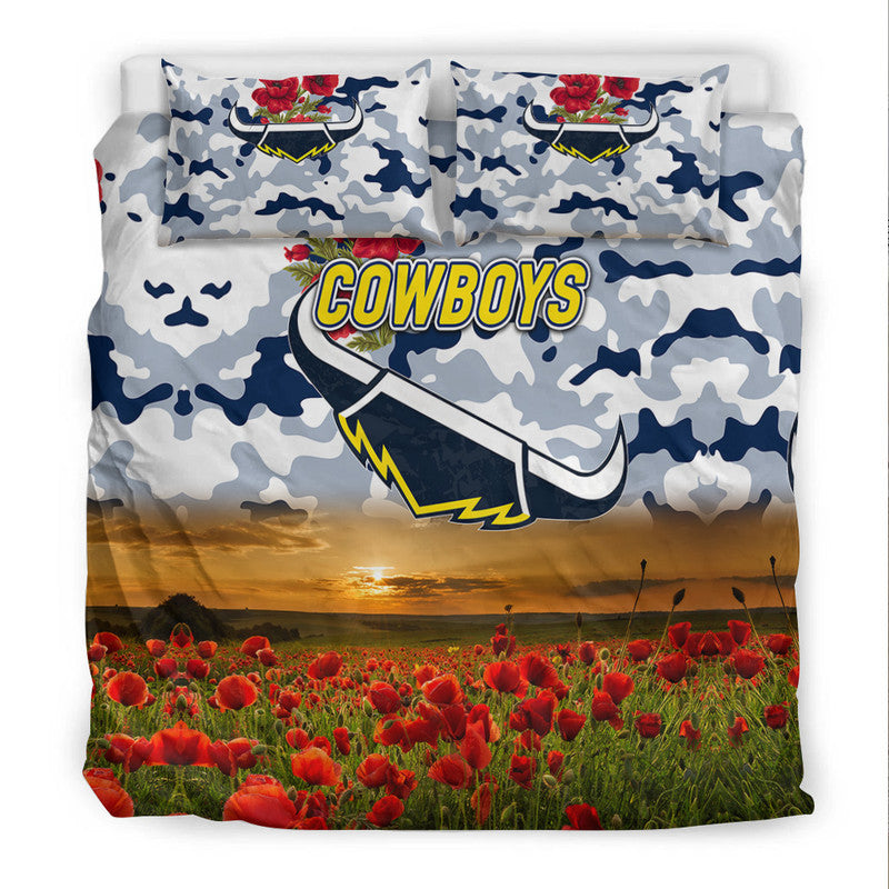 North Queensland Cowboys ANZAC 2022 Bedding Set Poppy Flowers Vibes - White - Vibe Hoodie Shop