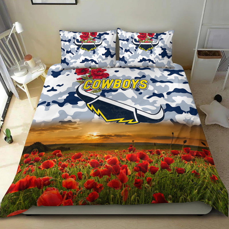 North Queensland Cowboys ANZAC 2022 Bedding Set Poppy Flowers Vibes - White - Vibe Hoodie Shop