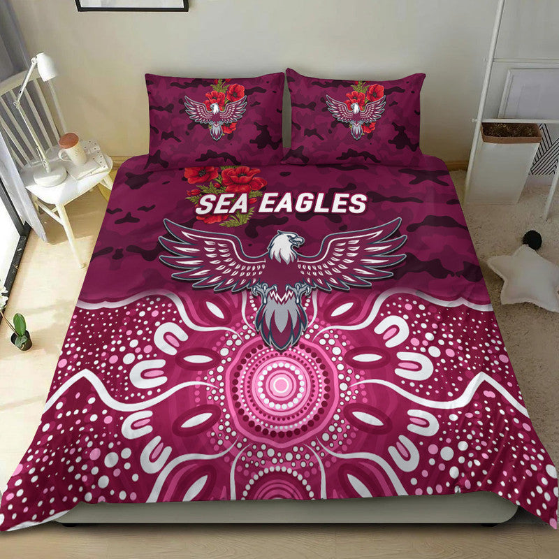 Manly Warringah Sea Eagles ANZAC 2022 Bedding Set Indigenous Vibes - Vibe Hoodie Shop