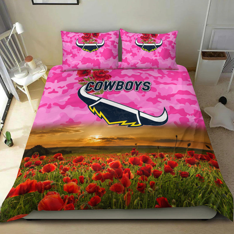 North Queensland Cowboys ANZAC 2022 Bedding Set Poppy Flowers Vibes - Pink - Vibe Hoodie Shop