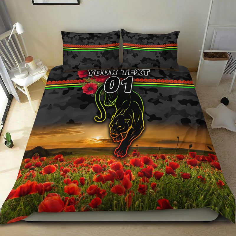 (Custom Personalised) Penrith Panthers ANZAC 2022 Bedding Set Poppy Flowers Vibes - Black - Vibe Hoodie Shop