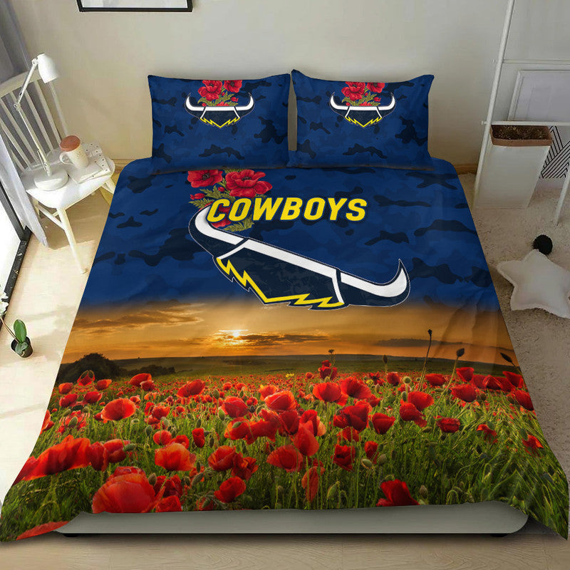 North Queensland Cowboys ANZAC 2022 Bedding Set Poppy Flowers Vibes - Blue - Vibe Hoodie Shop