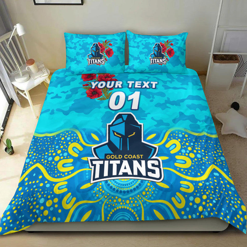 (Custom Personalised) Gold Coast Titans ANZAC 2022 Bedding Set Indigenous Vibes - Vibe Hoodie Shop