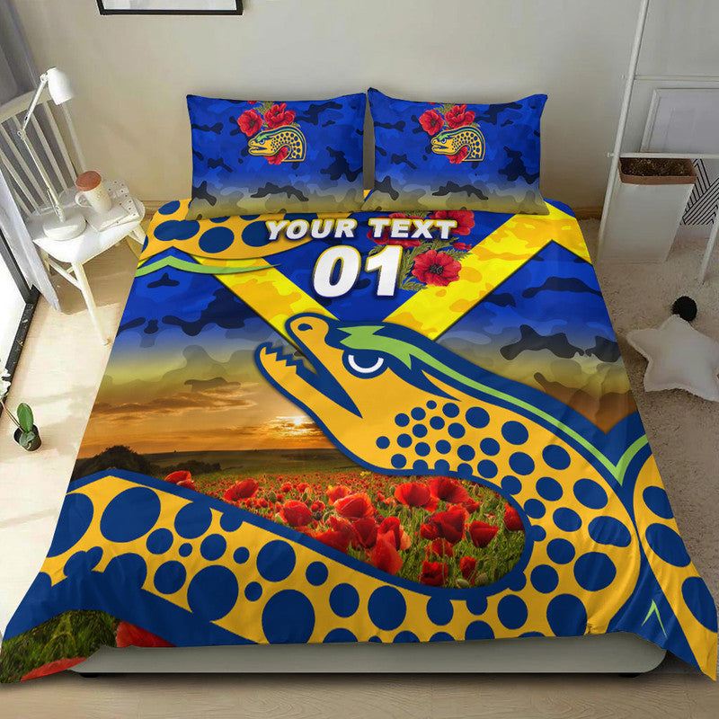 (Custom Personalised) Parramatta Eels ANZAC 2022 Bedding Set Poppy Flowers Vibes - Blue - Vibe Hoodie Shop