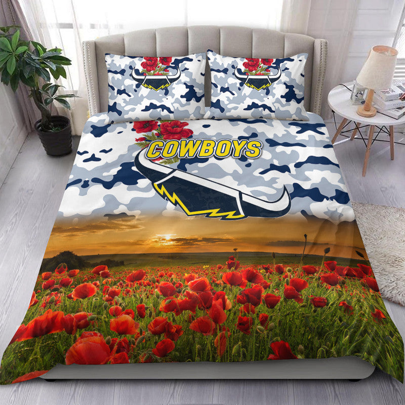 North Queensland Cowboys ANZAC 2022 Bedding Set Poppy Flowers Vibes - White - Vibe Hoodie Shop