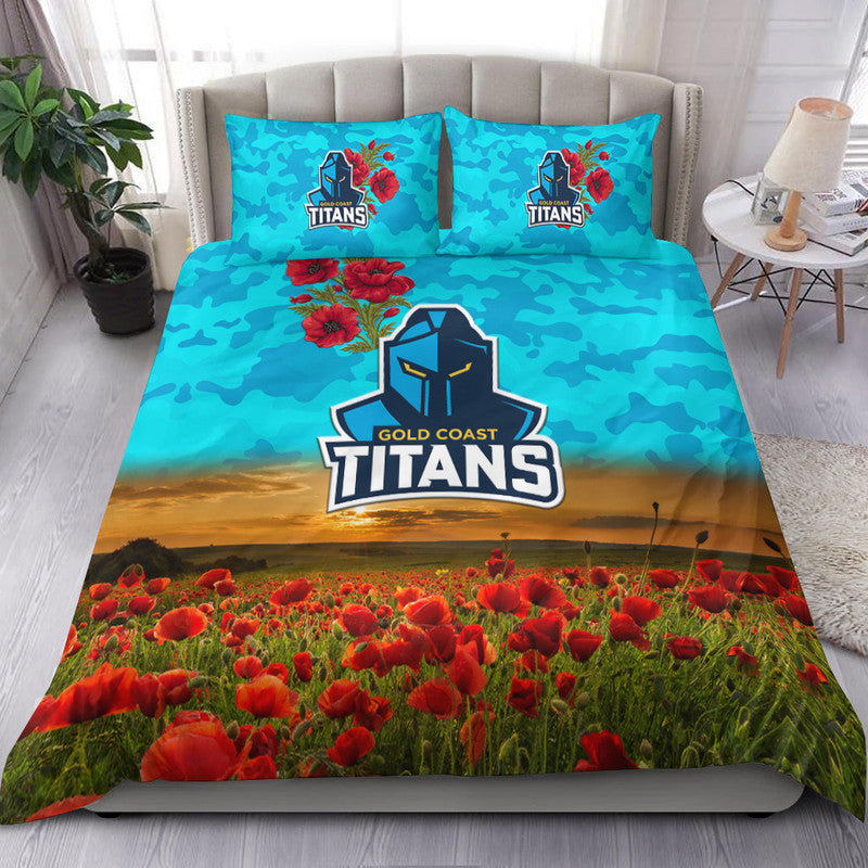 Gold Coast Titans ANZAC 2022 Bedding Set Poppy Flowers Vibes - Vibe Hoodie Shop