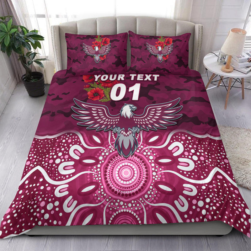 (Custom Personalised) Manly Warringah Sea Eagles ANZAC 2022 Bedding Set Indigenous Vibes - Vibe Hoodie Shop
