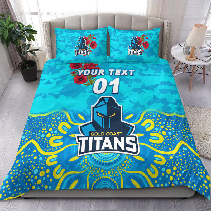 (Custom Personalised) Gold Coast Titans ANZAC 2022 Bedding Set Indigenous Vibes - Vibe Hoodie Shop