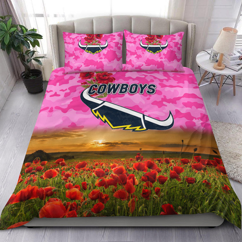 North Queensland Cowboys ANZAC 2022 Bedding Set Poppy Flowers Vibes - Pink - Vibe Hoodie Shop