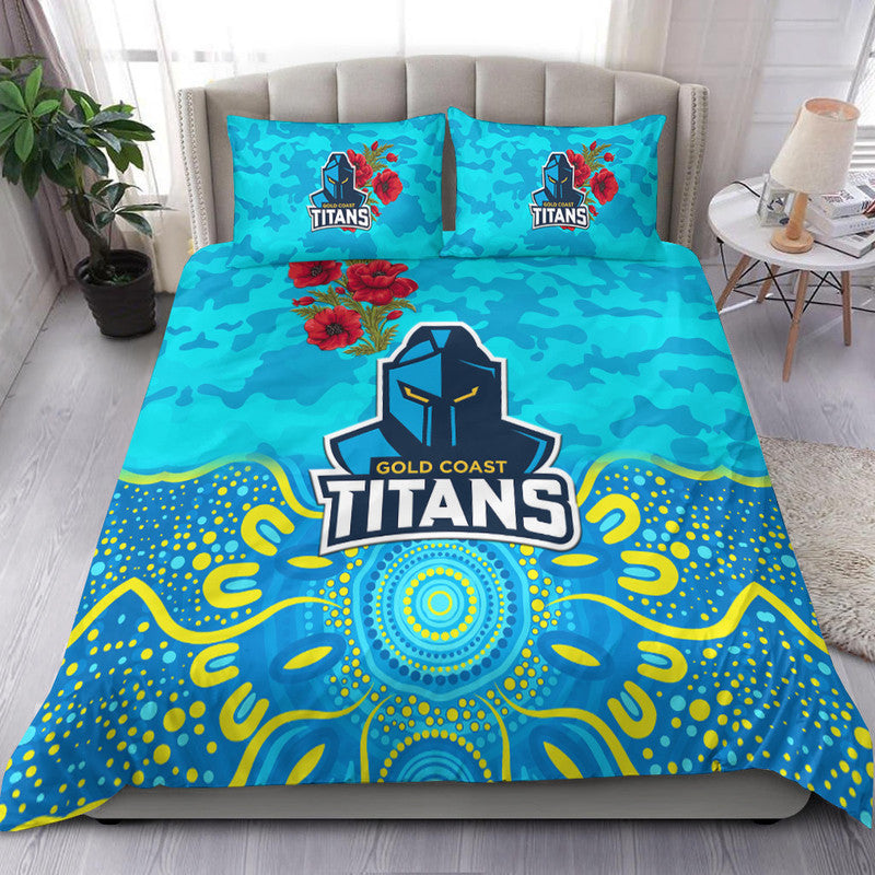 Gold Coast Titans ANZAC 2022 Bedding Set Indigenous Vibes - Vibe Hoodie Shop