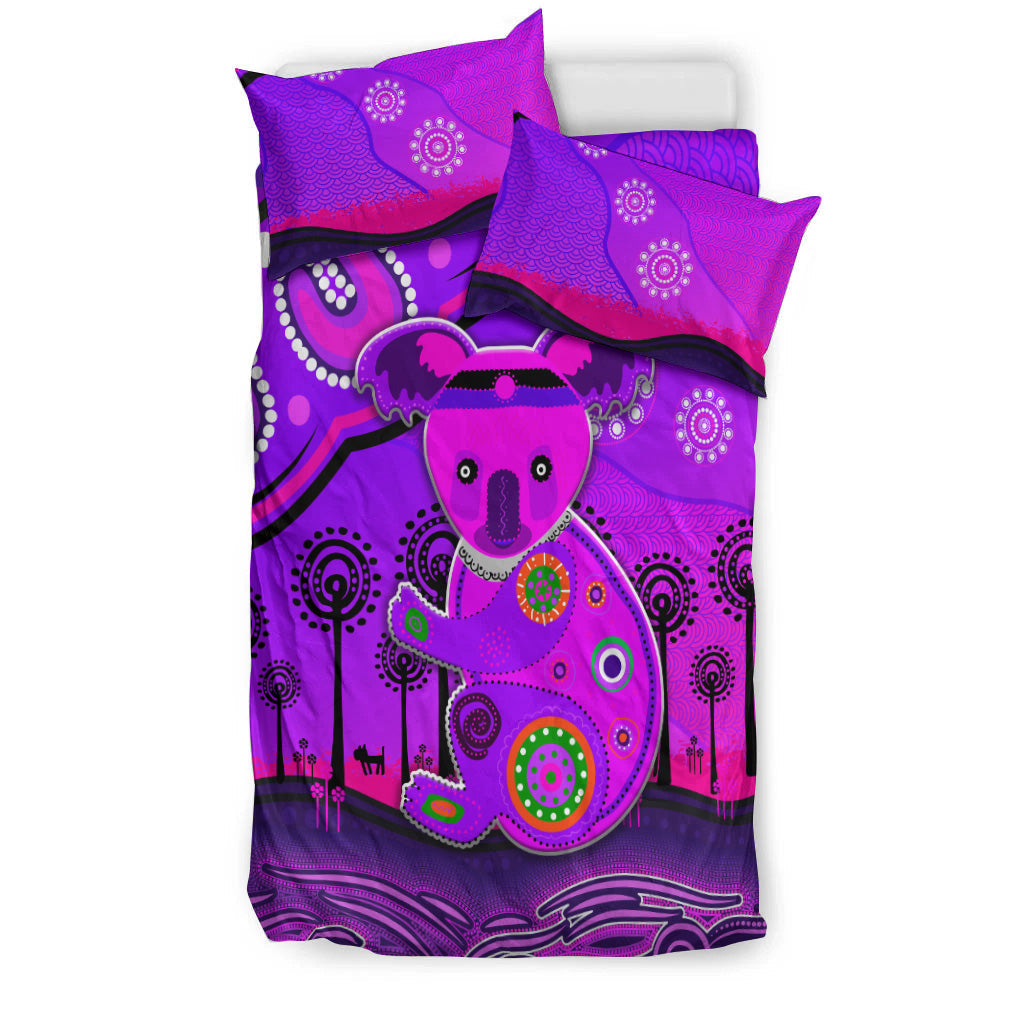 Aboriginal Art Koala Bedding Set Indigenous Unique Vibes - Purple - Vibe Hoodie Shop