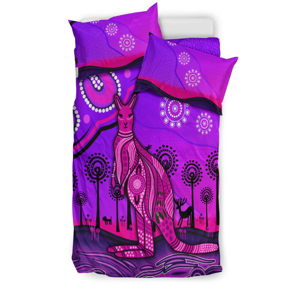 Aboriginal Art Kangaroo Bedding Set Indigenous Unique Vibes - Purple - Vibe Hoodie Shop