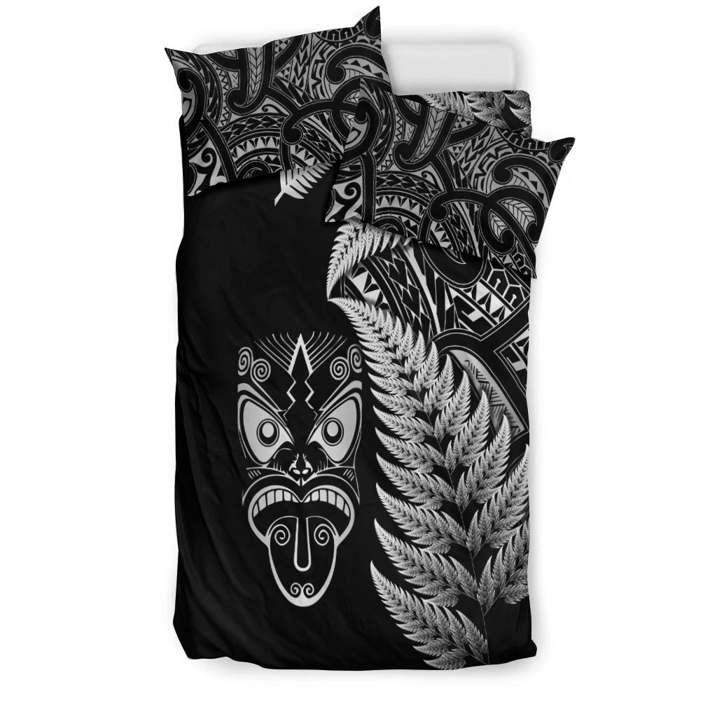 New Zealand Haka Rugby Maori Bedding Set Silver Fern Vibes - Black - Vibe Hoodie Shop