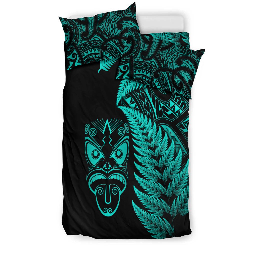 New Zealand Haka Rugby Maori Bedding Set Silver Fern Vibes - Turquoise - Vibe Hoodie Shop