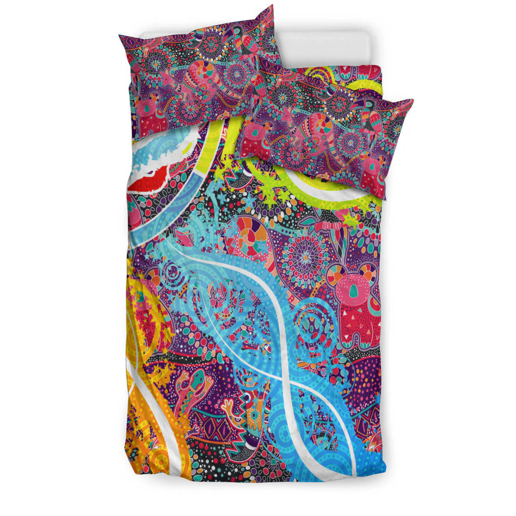 Aboriginal Art Colorful Vibes Bedding Set Indigenous - Vibe Hoodie Shop