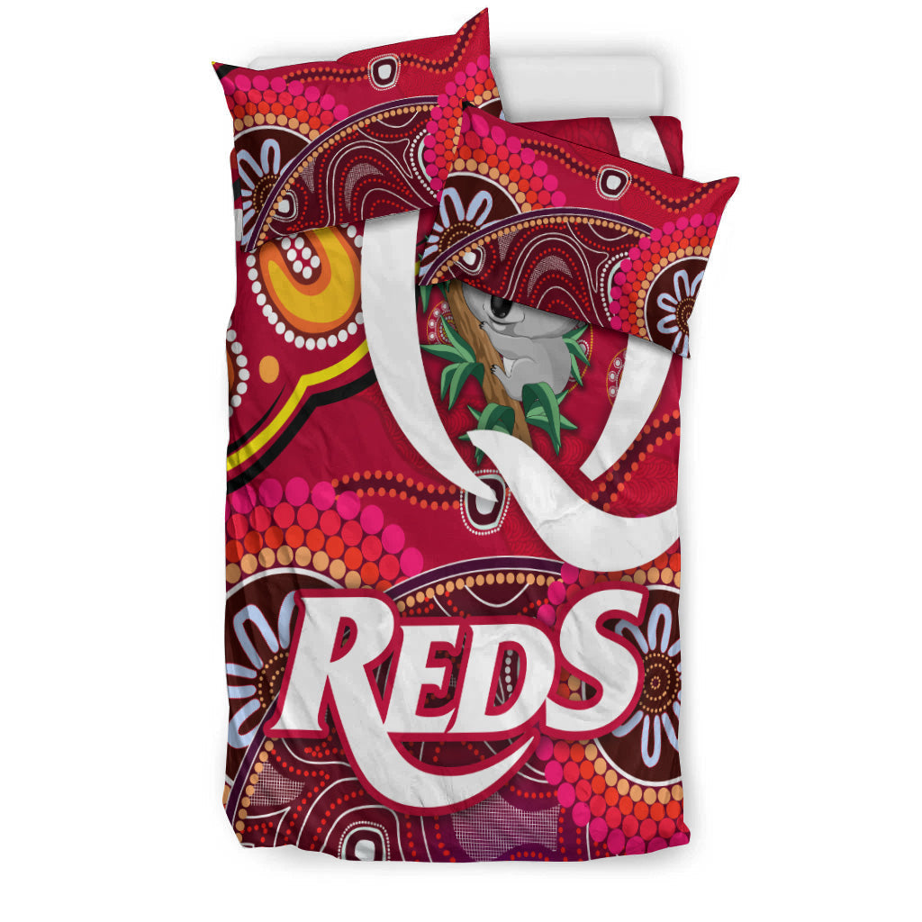Queensland Reds Aboriginal Bedding Set Koala Indigenous Vibes - Vibe Hoodie Shop