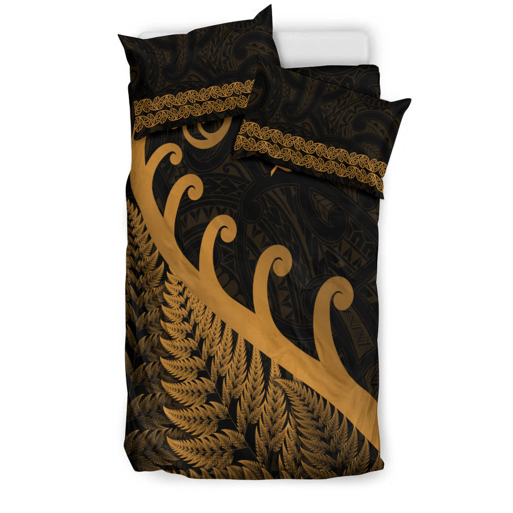New Zealand Rugby Maori Bedding Set Silver Fern Koru Vibes - Gold - Vibe Hoodie Shop