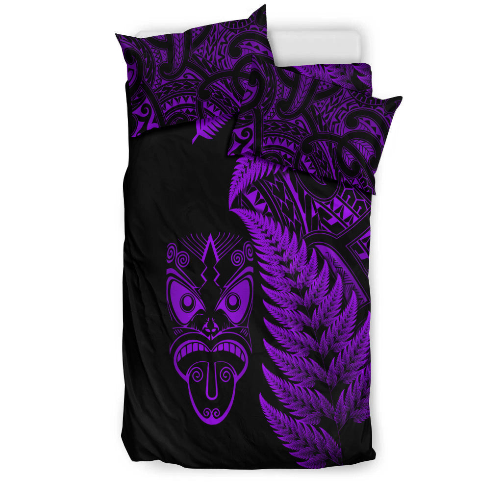 New Zealand Haka Rugby Maori Bedding Set Silver Fern Vibes - Purple - Vibe Hoodie Shop