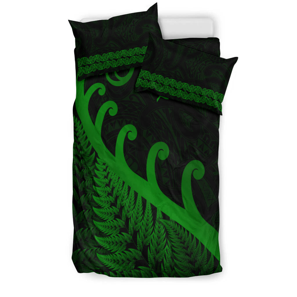 New Zealand Rugby Maori Bedding Set Silver Fern Koru Vibes - Green - Vibe Hoodie Shop