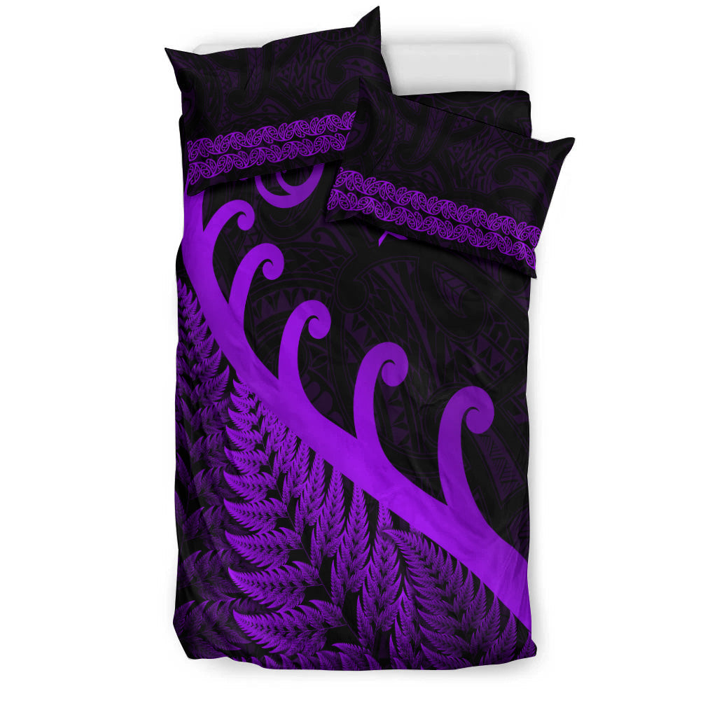 New Zealand Rugby Maori Bedding Set Silver Fern Koru Vibes - Purple - Vibe Hoodie Shop