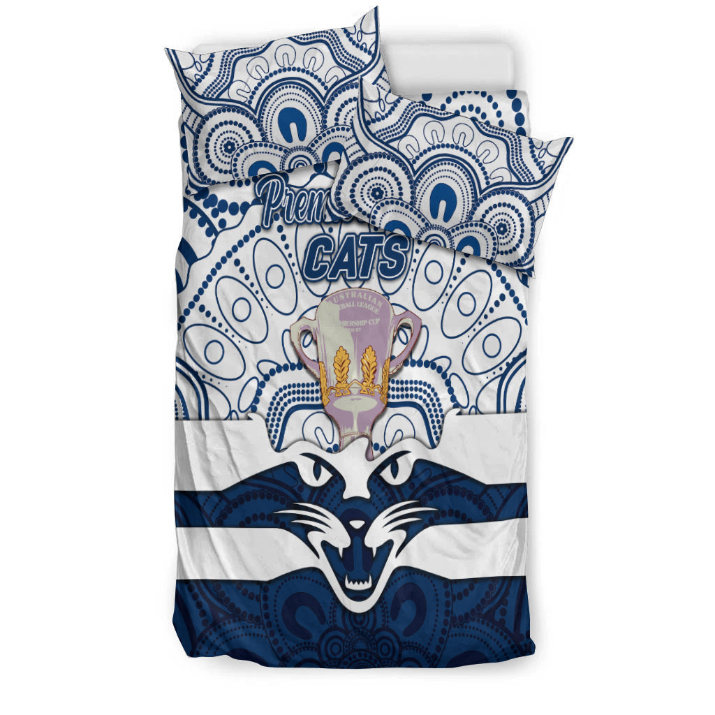 Geelong Cats Indigenous Bedding Set Football 2021 Premiers - Trophy - Vibe Hoodie Shop