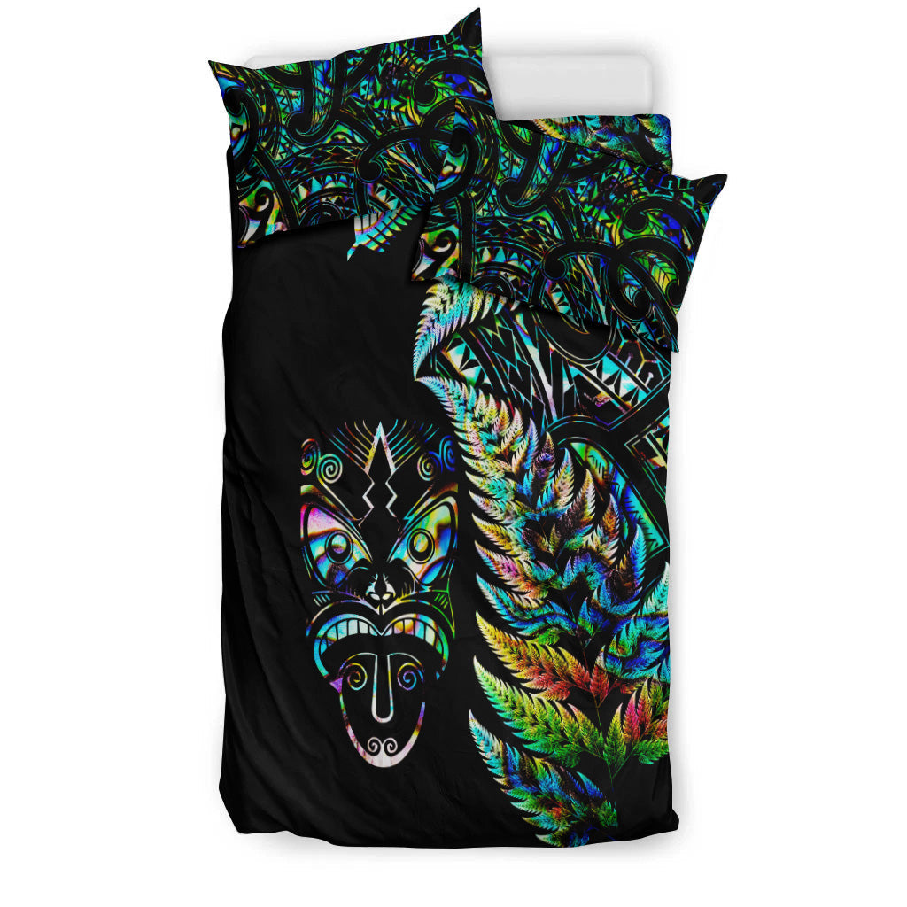 New Zealand Haka Rugby Maori Bedding Set Silver Fern Vibes - Paua Shell - Vibe Hoodie Shop