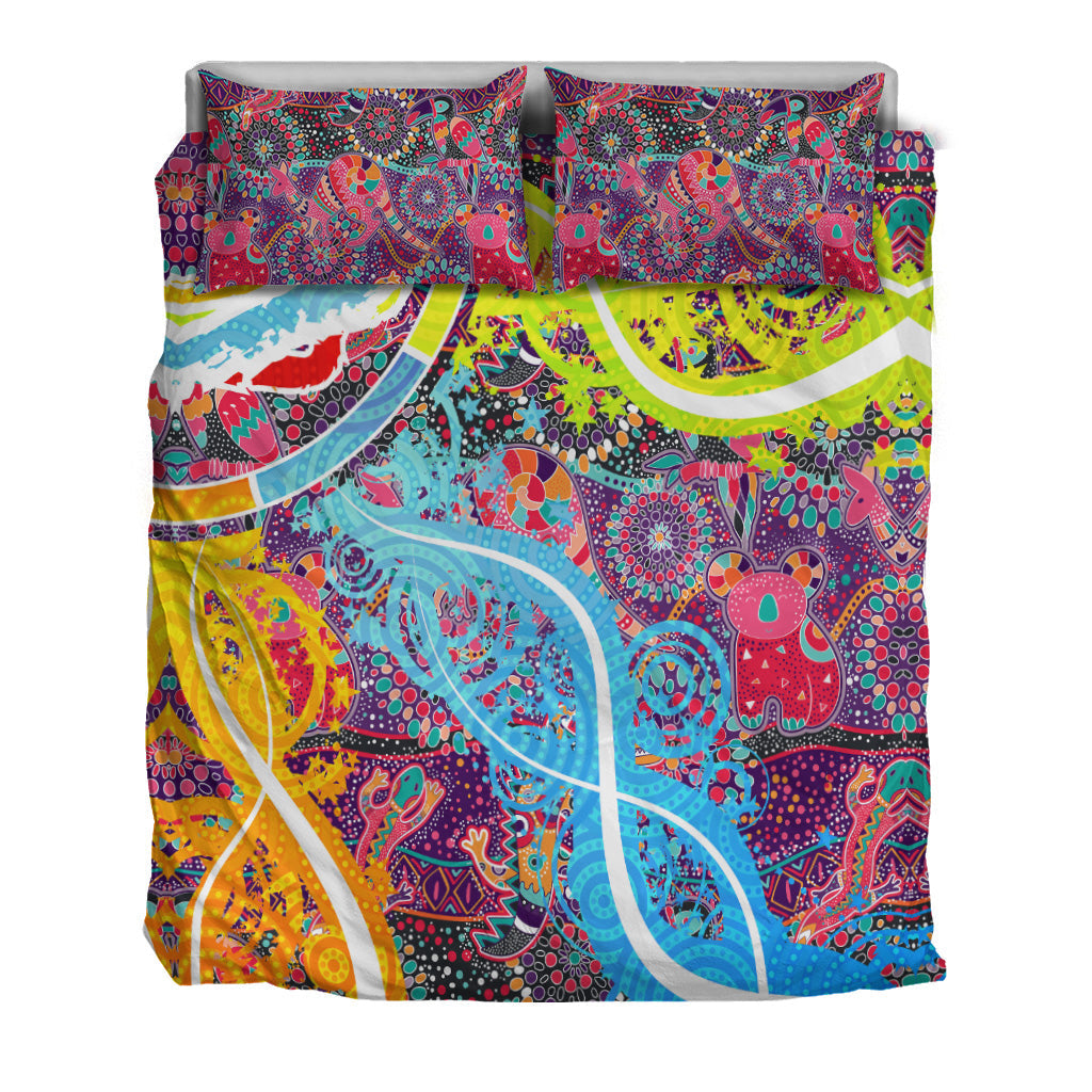 Aboriginal Art Colorful Vibes Bedding Set Indigenous - Vibe Hoodie Shop