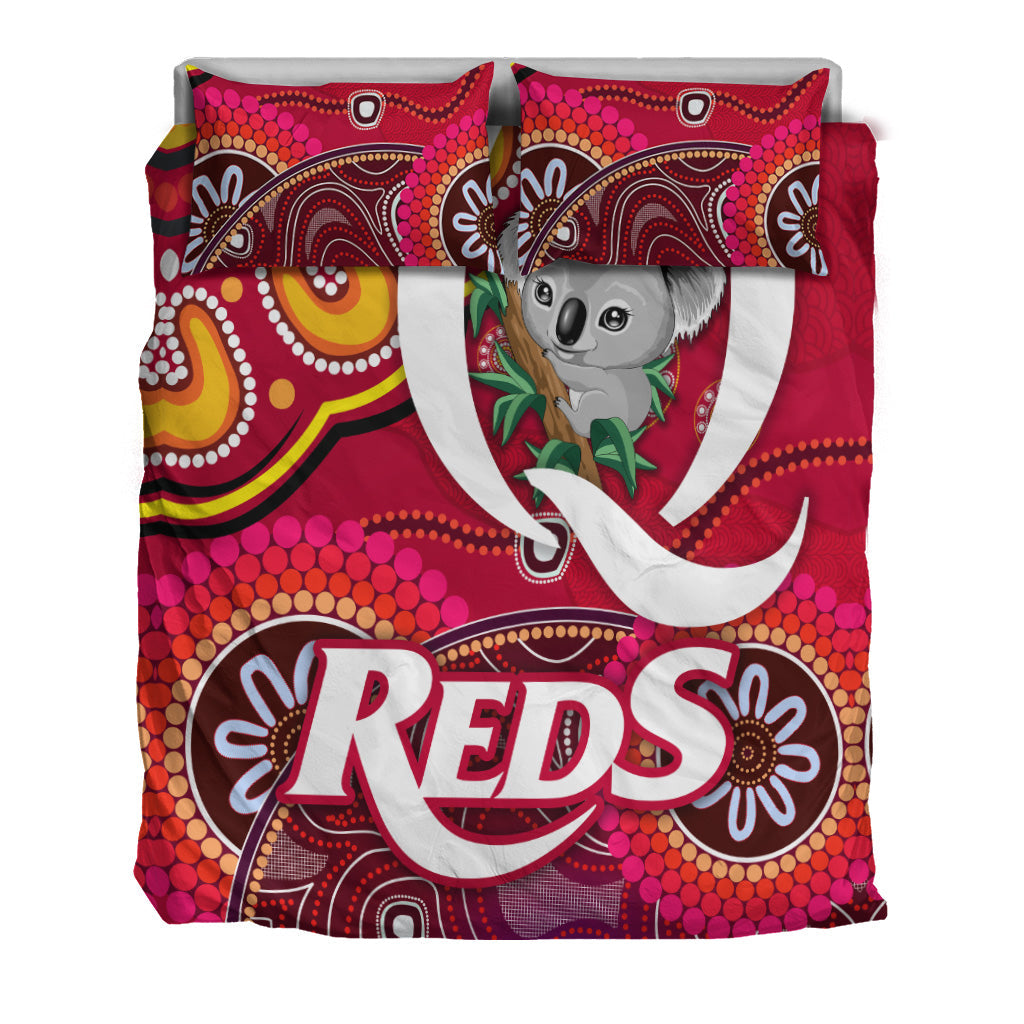 Queensland Reds Aboriginal Bedding Set Koala Indigenous Vibes - Vibe Hoodie Shop