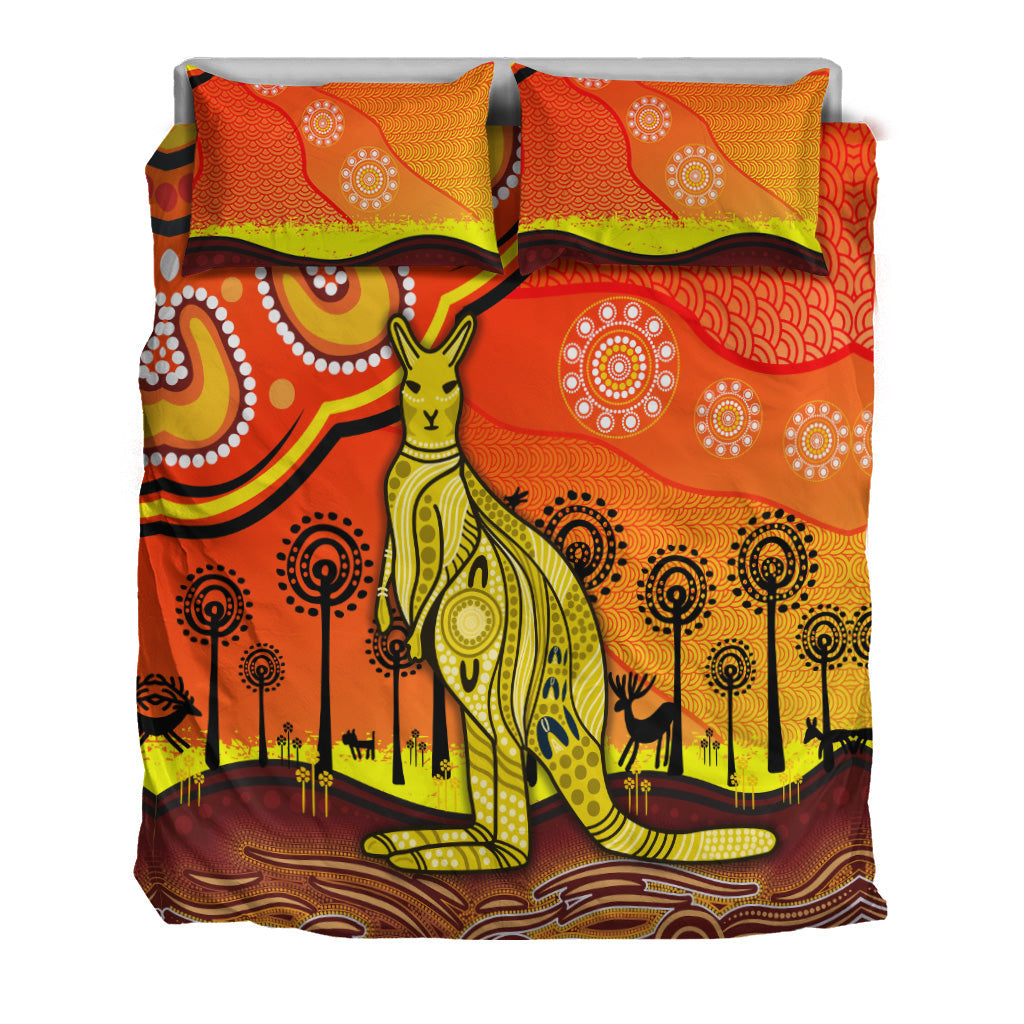 Aboriginal Art Kangaroo Bedding Set Indigenous Unique Vibes - Orange - Vibe Hoodie Shop