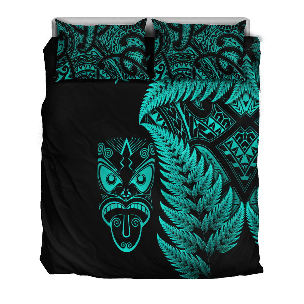 New Zealand Haka Rugby Maori Bedding Set Silver Fern Vibes - Turquoise - Vibe Hoodie Shop