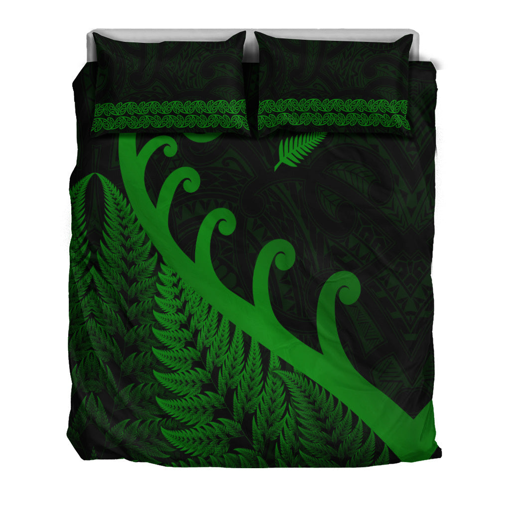 New Zealand Rugby Maori Bedding Set Silver Fern Koru Vibes - Green - Vibe Hoodie Shop