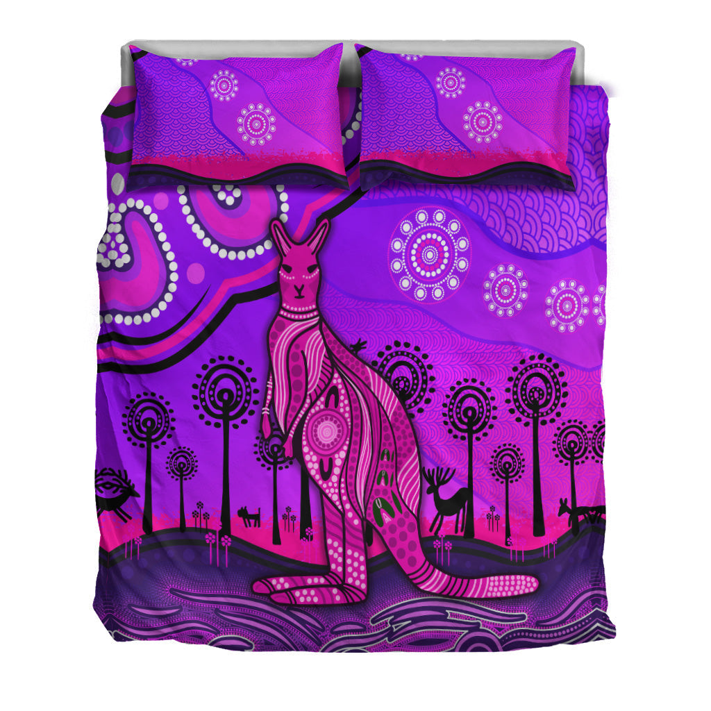 Aboriginal Art Kangaroo Bedding Set Indigenous Unique Vibes - Purple - Vibe Hoodie Shop