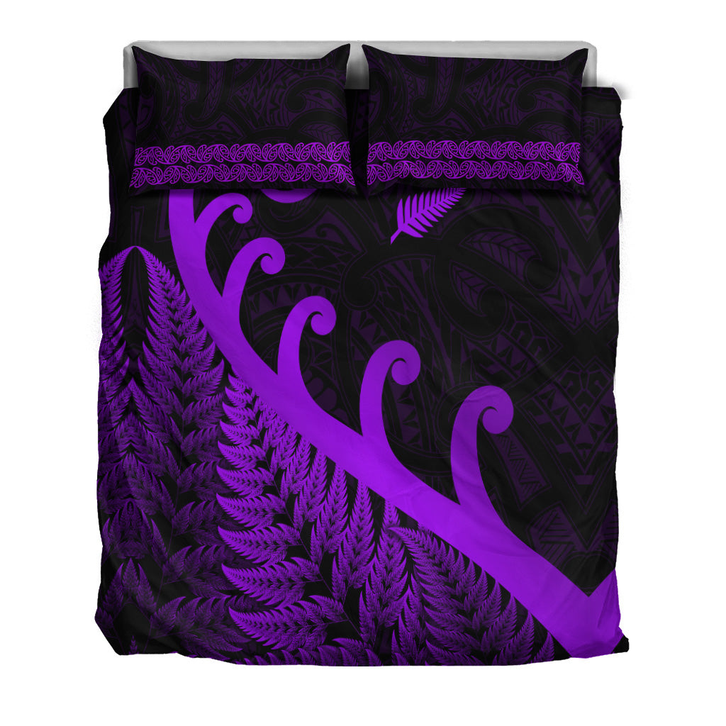 New Zealand Rugby Maori Bedding Set Silver Fern Koru Vibes - Purple - Vibe Hoodie Shop