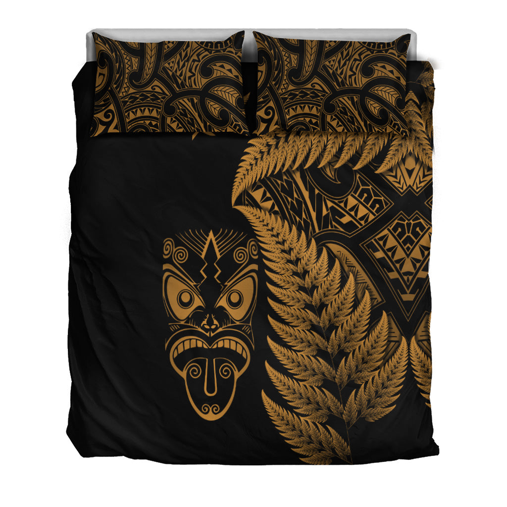 New Zealand Haka Rugby Maori Bedding Set Silver Fern Vibes - Gold - Vibe Hoodie Shop
