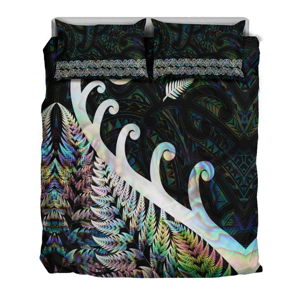New Zealand Rugby Maori Bedding Set Silver Fern Koru Vibes - Paua Shell - Vibe Hoodie Shop