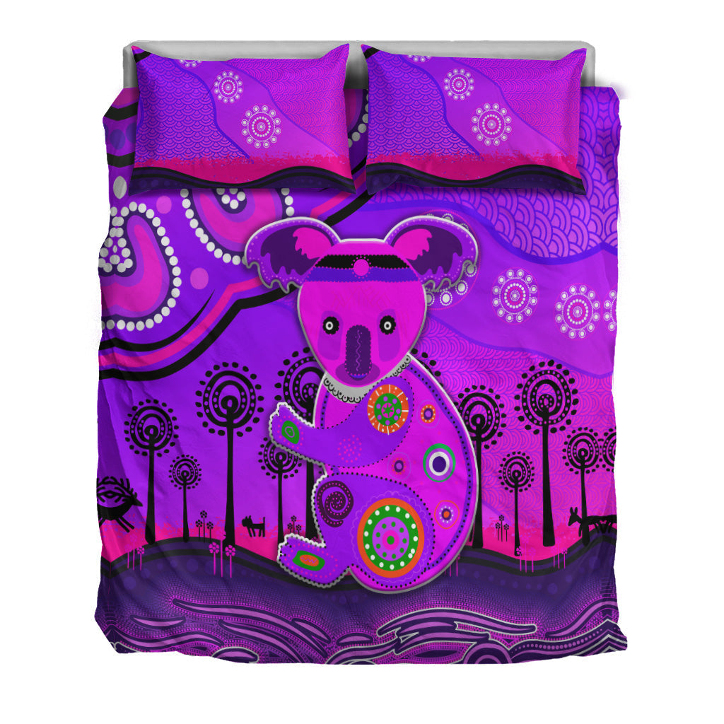 Aboriginal Art Koala Bedding Set Indigenous Unique Vibes - Purple - Vibe Hoodie Shop