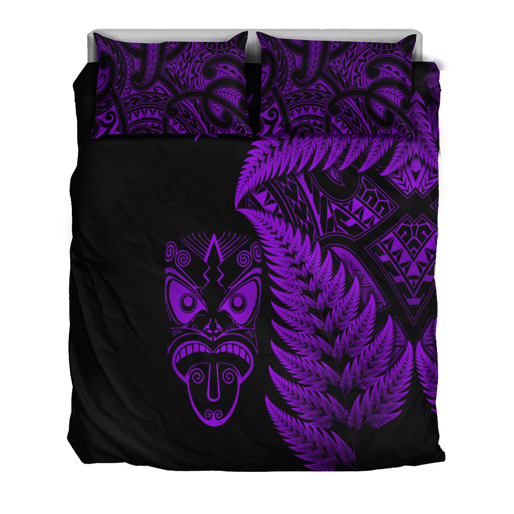 New Zealand Haka Rugby Maori Bedding Set Silver Fern Vibes - Purple - Vibe Hoodie Shop