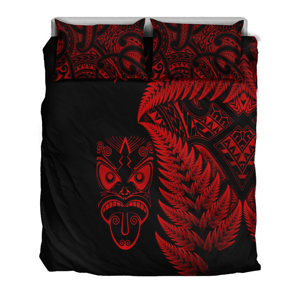 New Zealand Haka Rugby Maori Bedding Set Silver Fern Vibes - Red - Vibe Hoodie Shop