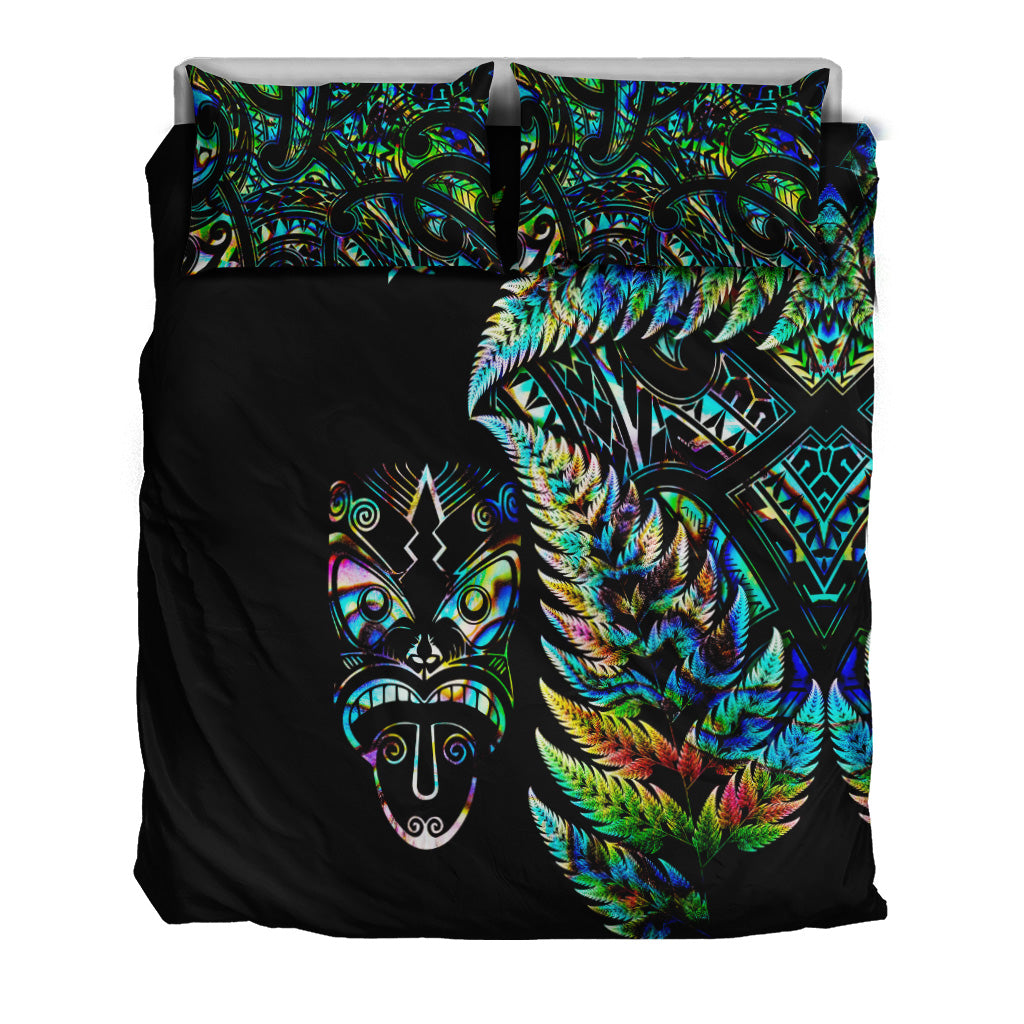 New Zealand Haka Rugby Maori Bedding Set Silver Fern Vibes - Paua Shell - Vibe Hoodie Shop