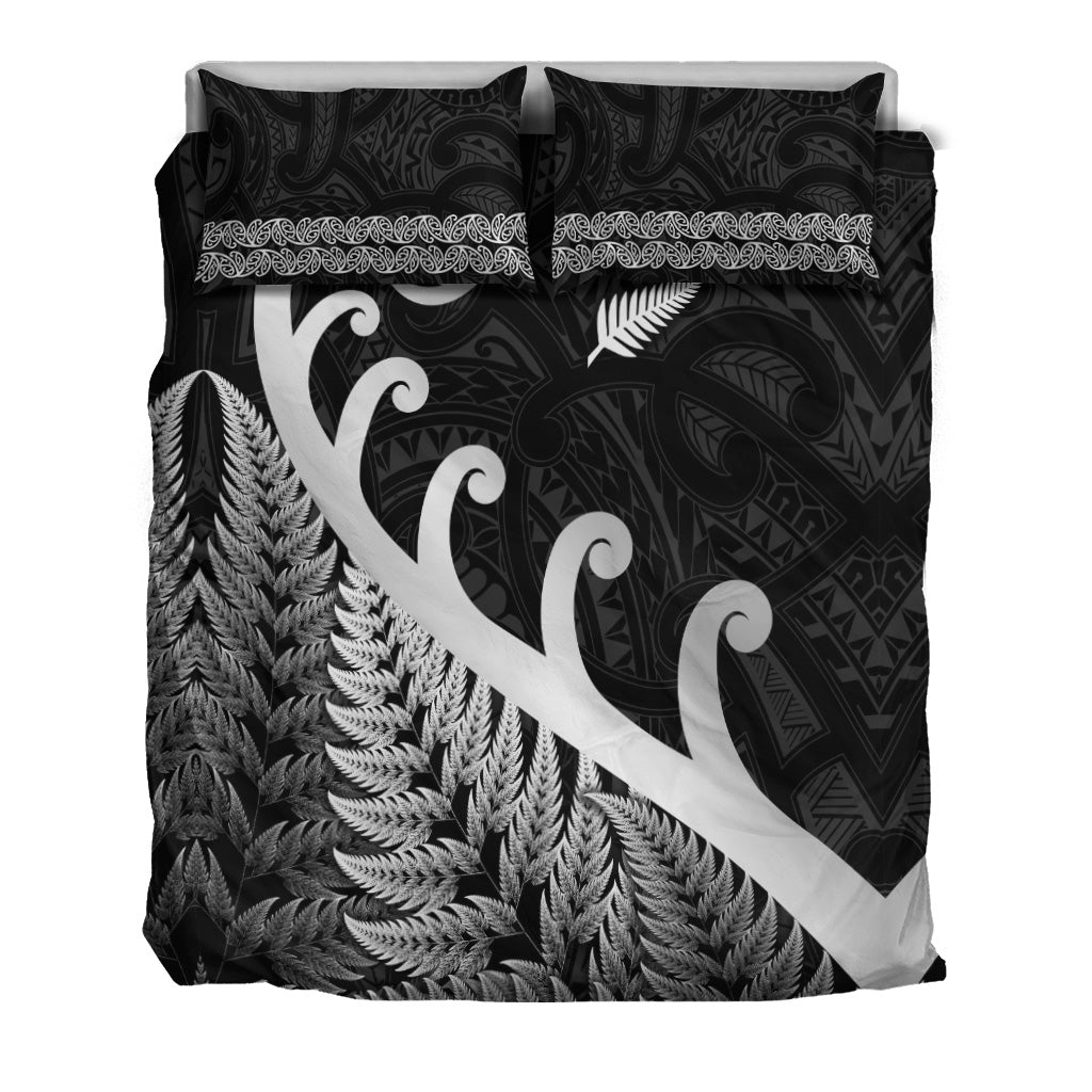 New Zealand Rugby Maori Bedding Set Silver Fern Koru Vibes - Black - Vibe Hoodie Shop